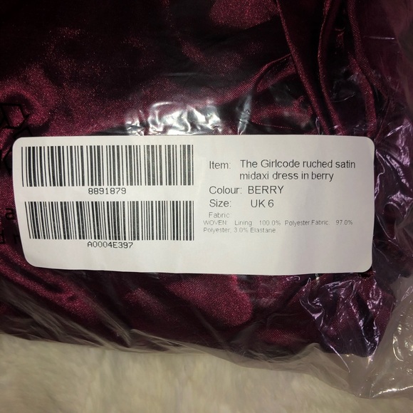 ASOS Girlcode Ruched Satin Midaxi Berry Dress NEW - Picture 6 of 6